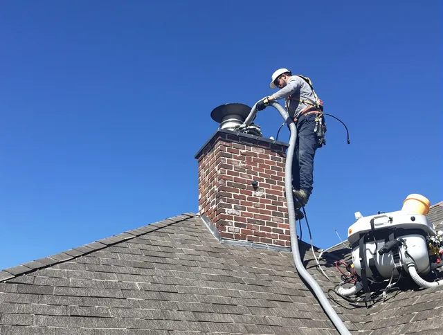 Dedicated Wadsworth Chimney Sweep team member cleaning a chimney in Wadsworth, OH