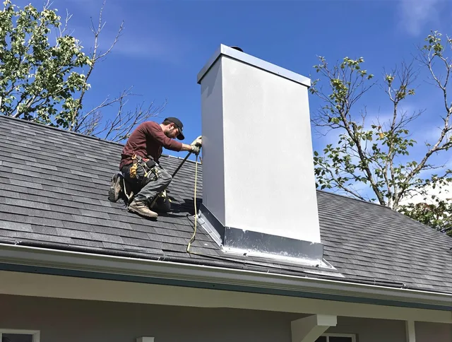 Wadsworth Chimney Sweep team member finishing chimney construction in Wadsworth, OH