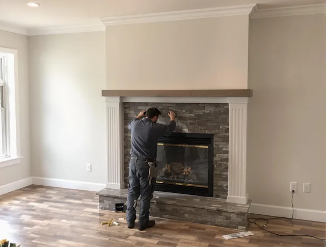 Wadsworth Chimney Sweep finishing a custom fireplace install in Wadsworth, OH